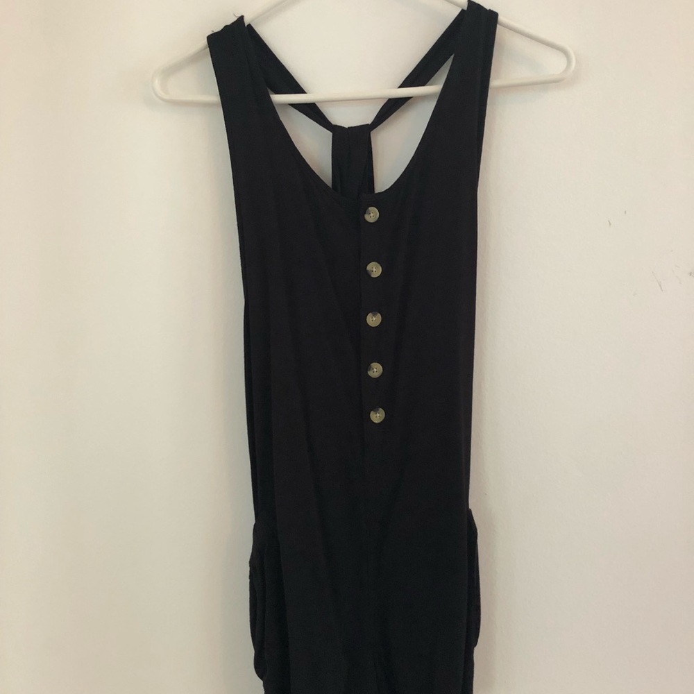 Black Button Down Romper - Adjustable Strap!